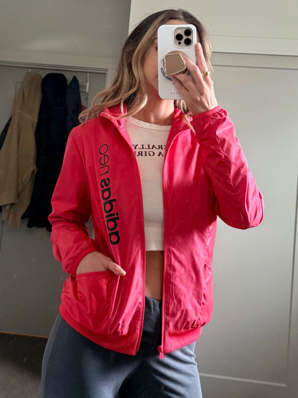 Adidas Neo Hot Pink Hooded Windbreaker Jacket Medium